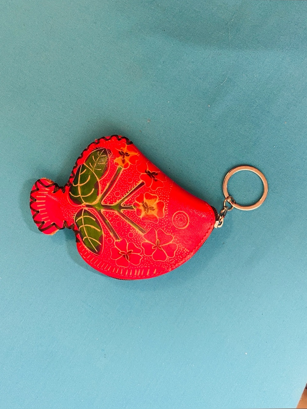 Floral Leather Keychain Coin Purse - Picture 2 of 4